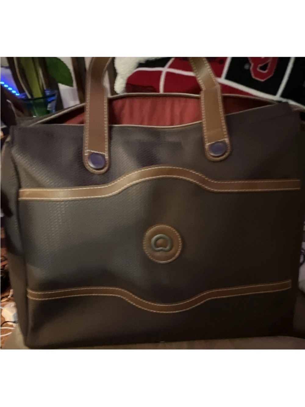 Women's Brown Laptop Tote Bag with Contrast Trim